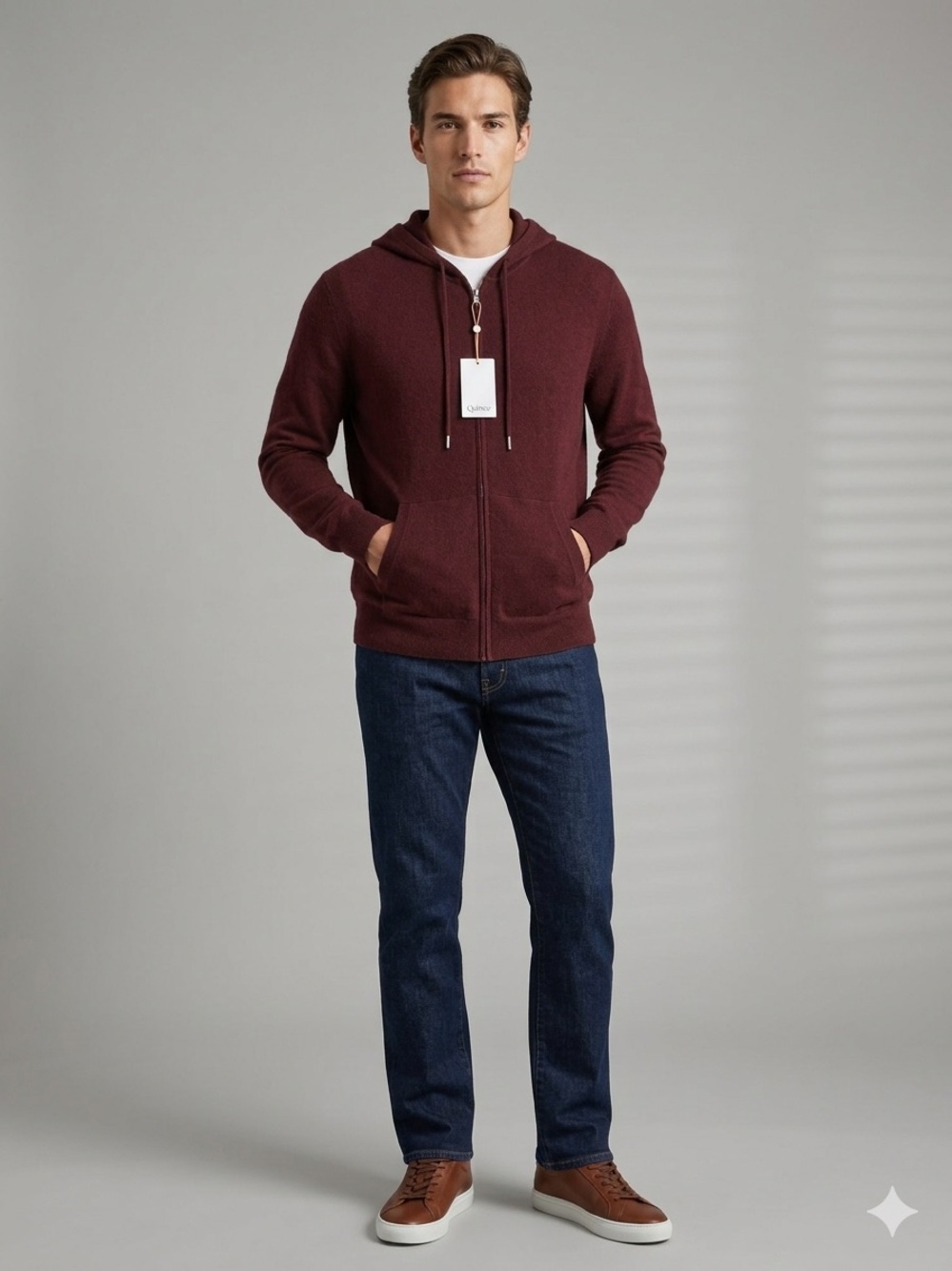 NWT Quince 100% Mongolian Cashmere Full-Zip Hoodie Burgundy XL Luxury Knit